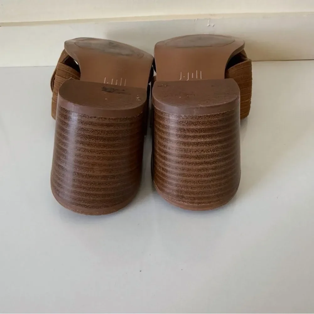 J.JILL Slide Block Heel Womens Sandals Sz 9.5 brown Wide X Strap Minimalist